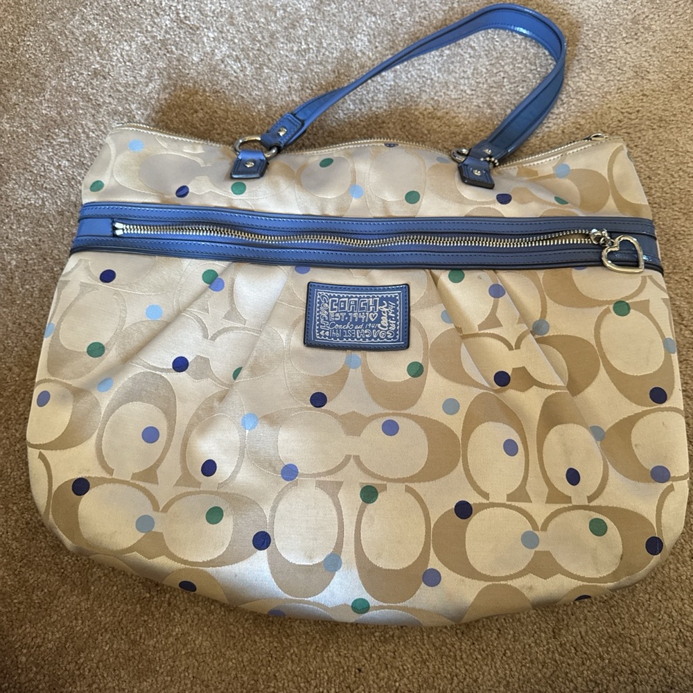 Coach daisy dot poppy Beige and Blue Tote Bag large